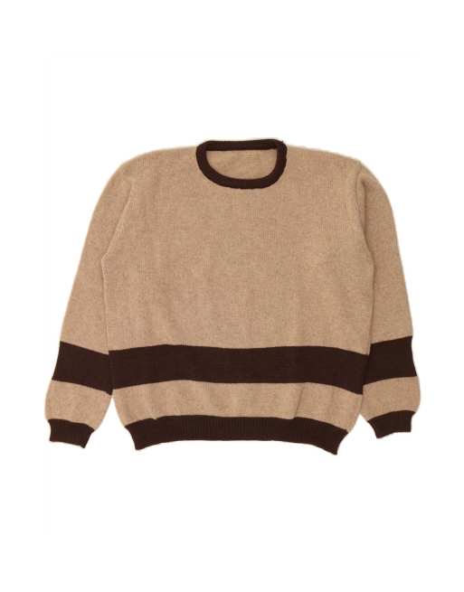 Vintage Crew Neck Jumper Sweater XL In Beige Striped