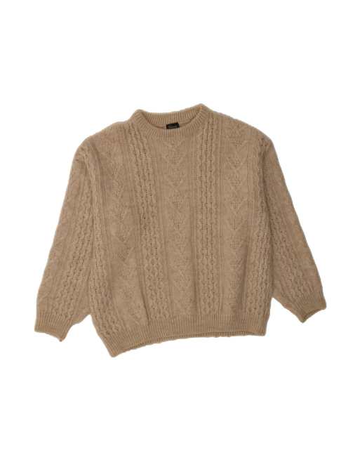 Vintage Crew Neck Jumper Sweater XL In Beige Wool