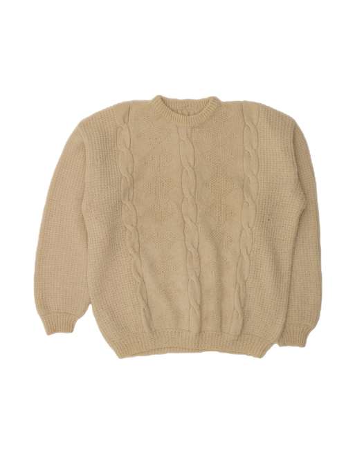 Vintage Crew Neck Jumper Sweater XL In Beige