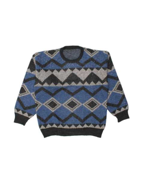 Vintage Crew Neck Jumper Sweater XL In Blue Geometric - view 1