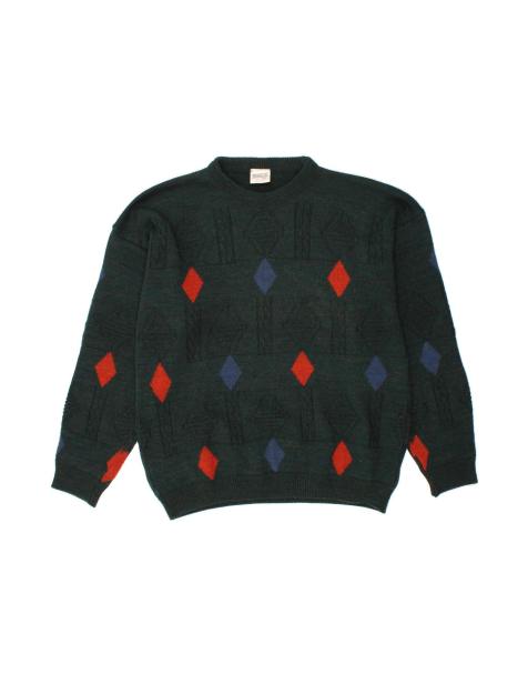 Vintage Crew Neck Jumper Sweater XL In Green Argyle/diamond - view 1
