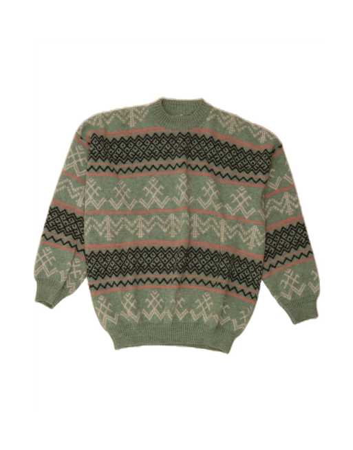 Vintage Crew Neck Jumper Sweater XL In Green Fair Isle