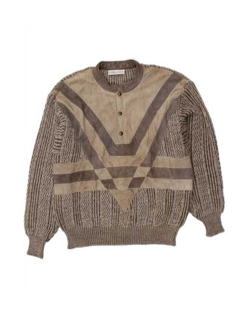 Vintage Crew Neck Jumper Sweater XL In Grey Colourblock