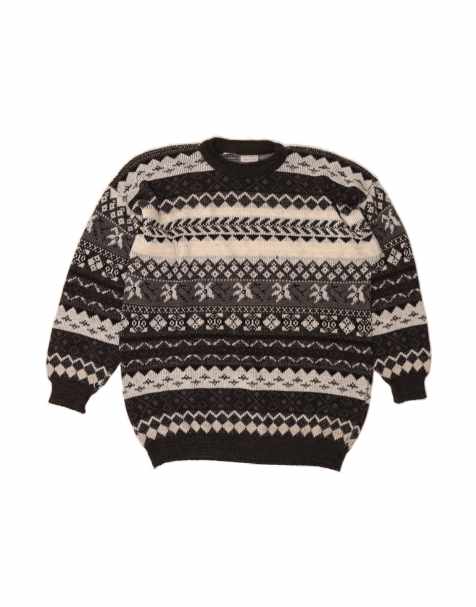 Vintage Crew Neck Jumper Sweater XL In Grey Fair Isle - view 1