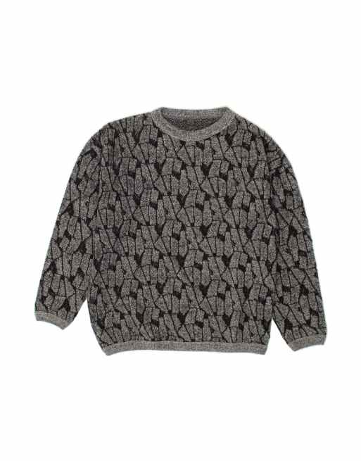 Vintage Crew Neck Jumper Sweater XL In Grey Geometric