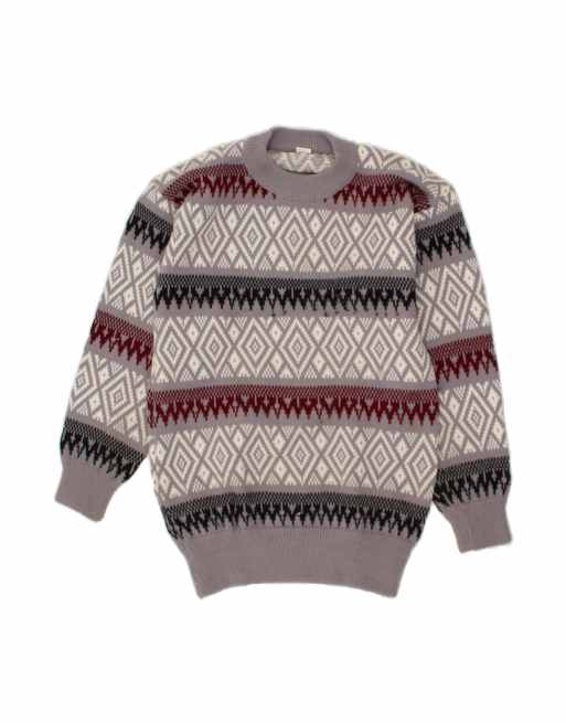 Vintage Crew Neck Jumper Sweater XL In Grey Geometric