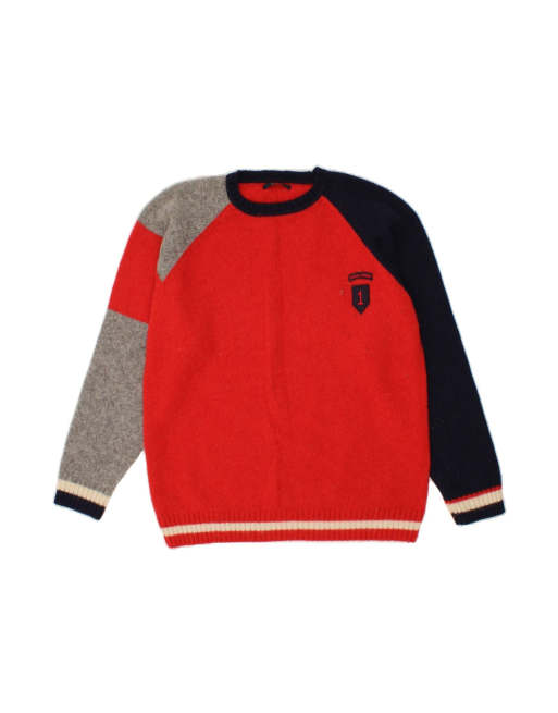 Vintage Crew Neck Jumper Sweater XL In Red Colourblock
