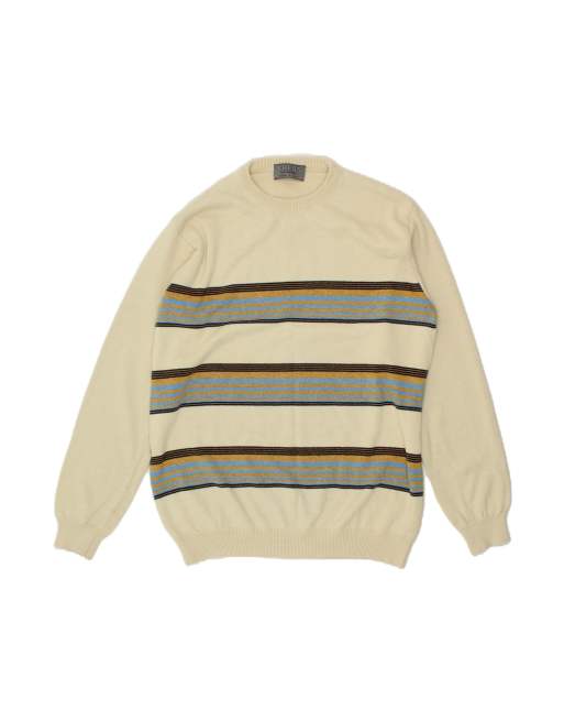 Vintage Crew Neck Jumper Sweater XL In Yellow Striped