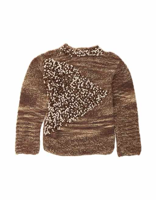 Vintage Crew Neck Jumper UK 10 Small In Brown Flecked