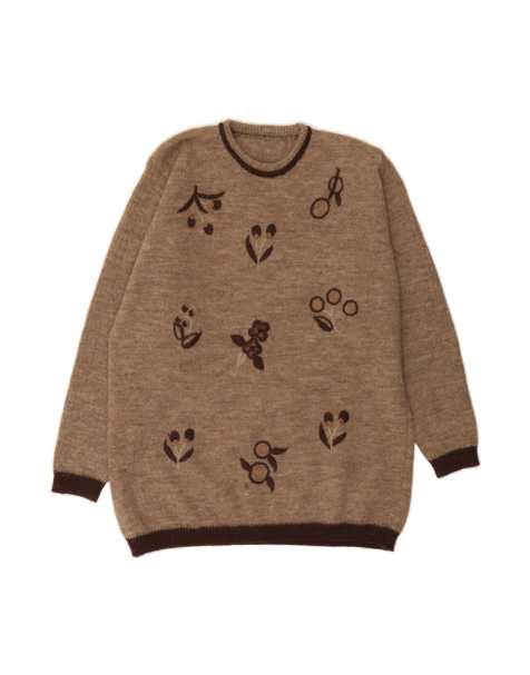 Vintage Crew Neck Jumper UK 16 Large In Brown Floral Wool - view 1