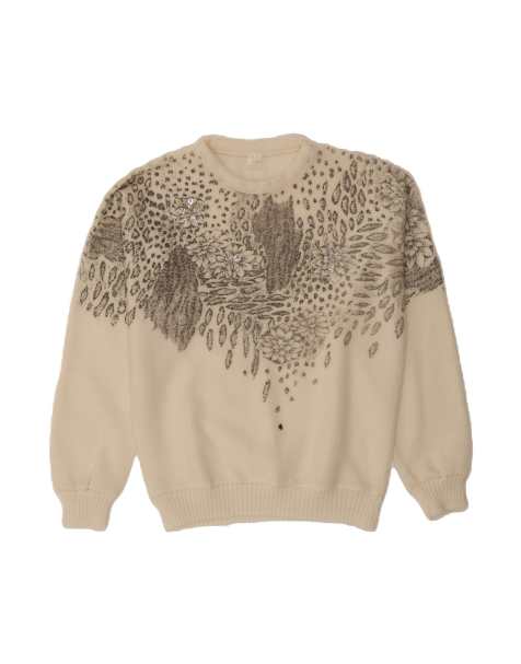 Vintage Crew Neck Jumper UK 16 Large In Off In White Floral - view 1