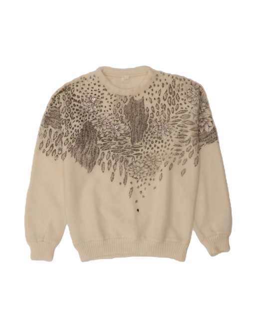 Vintage Crew Neck Jumper UK 16 Large In Off In White Floral