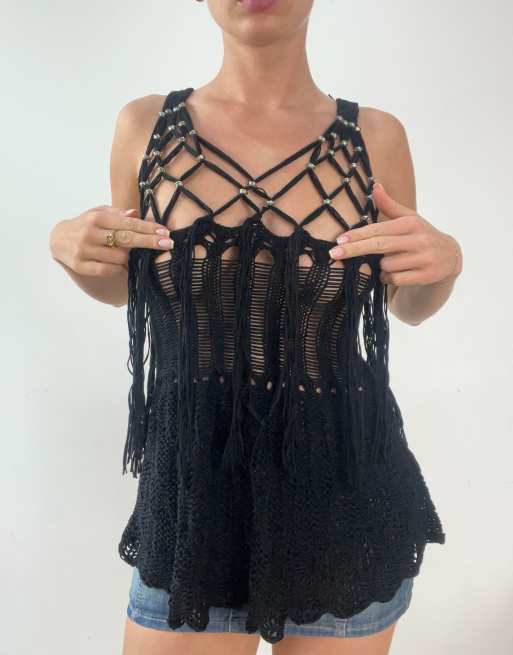 Vintage crochest vest in black