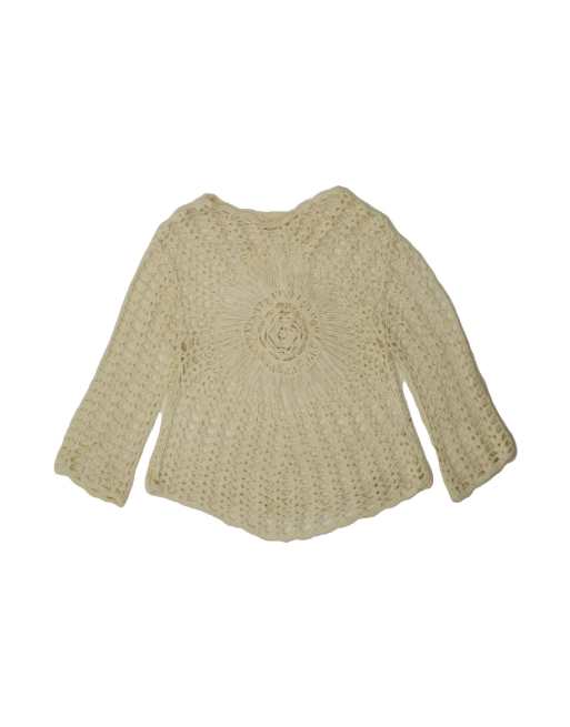 Vintage Crochet Boat Neck Jumper Sweater UK 10 Small In Off In White