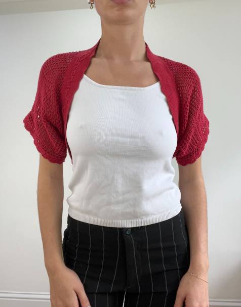 Vintage crochet bolero in red - view 1