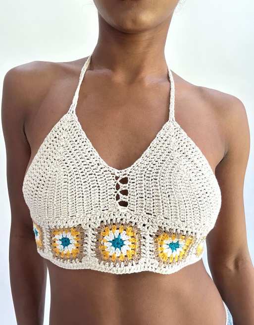 Vintage crochet bralette top in cream, 3 of 4