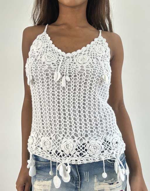 Vintage crochet cami in white, 3 of 4