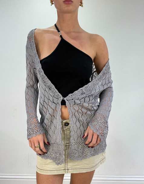 Vintage crochet cardigan in grey - view 1