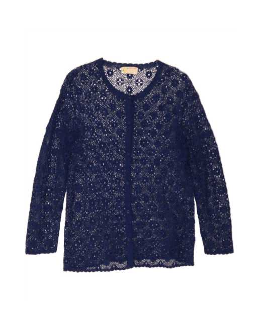 Vintage Crochet Cardigan Top UK 14 Large In Blue