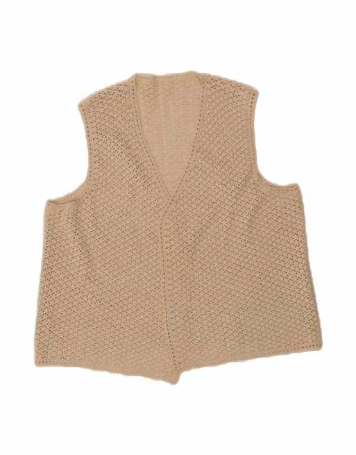 Vintage Crochet Cardigan Top UK 18 XL In Beige