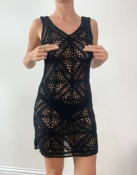 Vintage crochet dress in black - view 1