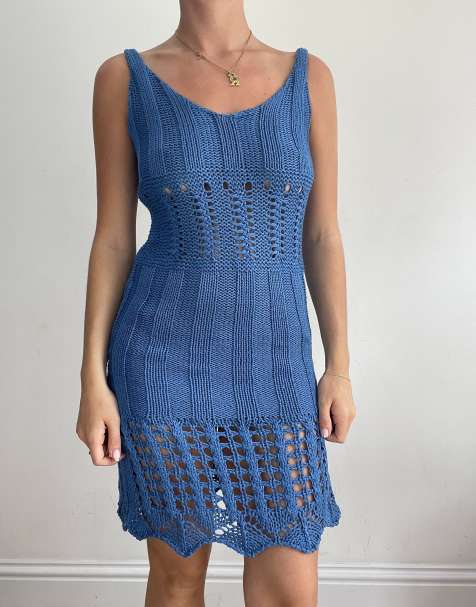 Vintage crochet dress in blue - view 1