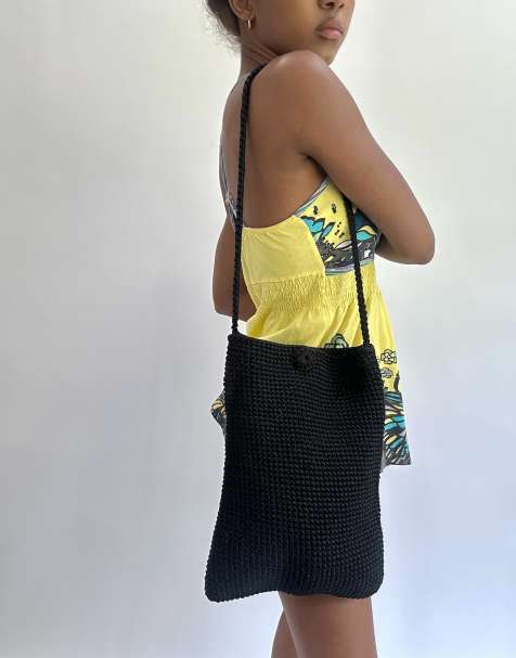 Vintage crochet handbag in black - view 1