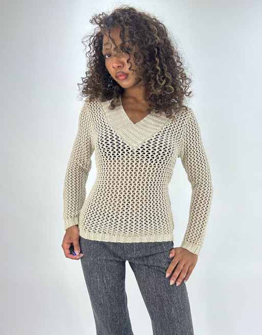 Vintage crochet knit jumper in beige