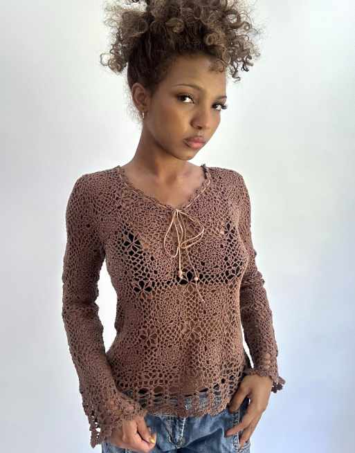 Vintage crochet knit top in brown
