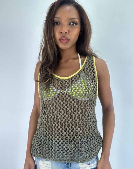 Vintage crochet knit top in green