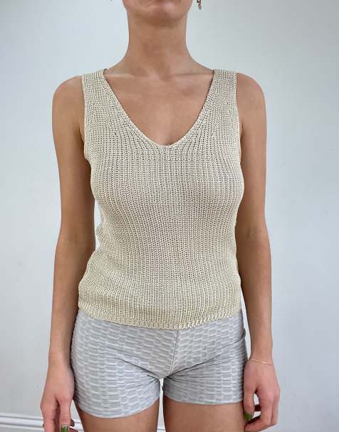 Vintage crochet vest in beige - view 1