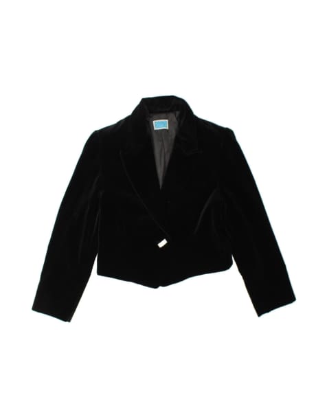 Vintage Crop 1 Button Blazer Jacket UK 12 Medium In Black - view 1