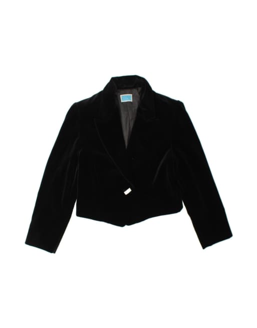Vintage Crop 1 Button Blazer Jacket UK 12 Medium In Black