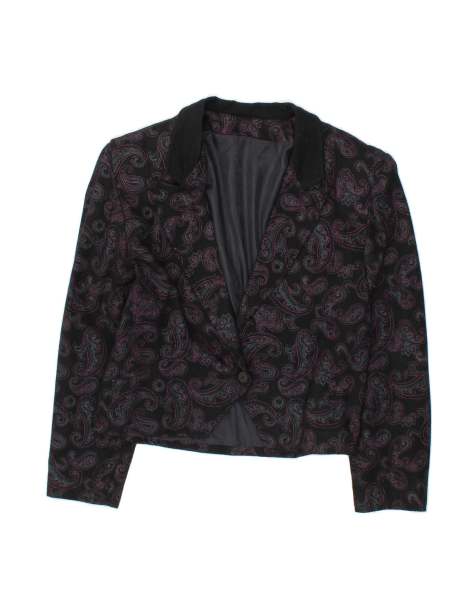 Vintage Crop 1 Button Blazer Jacket UK 14 Large In Black Paisley - view 1