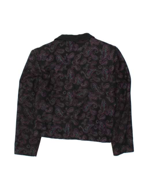 Vintage Crop 1 Button Blazer Jacket UK 14 Large In Black Paisley, 2 of 4
