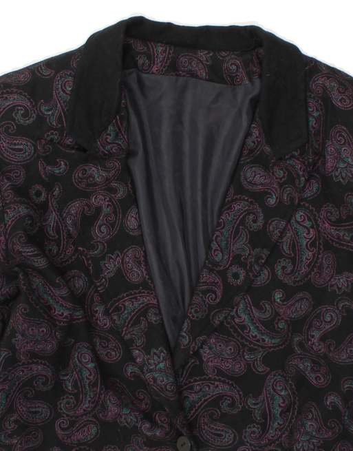 Vintage Crop 1 Button Blazer Jacket UK 14 Large In Black Paisley, 3 of 4