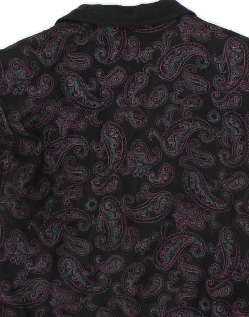 Vintage Crop 1 Button Blazer Jacket UK 14 Large In Black Paisley, 4 of 4