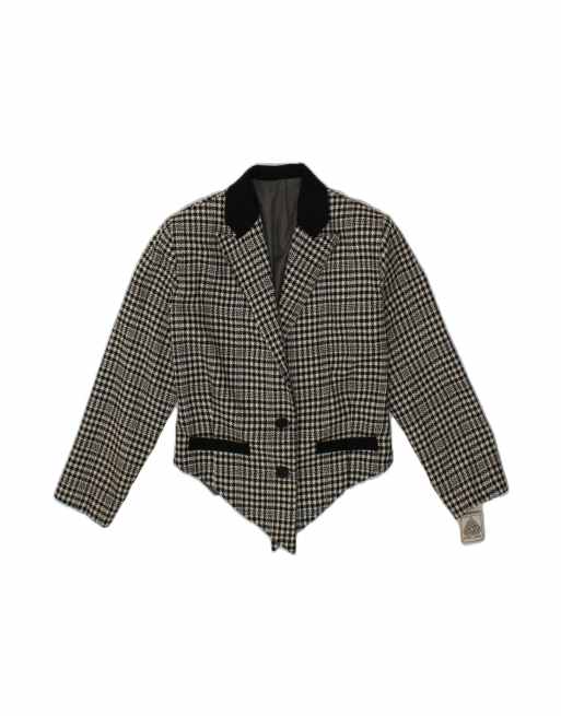 Vintage Crop 2 Button Blazer Jacket It 46 Large In Black Houndstooth