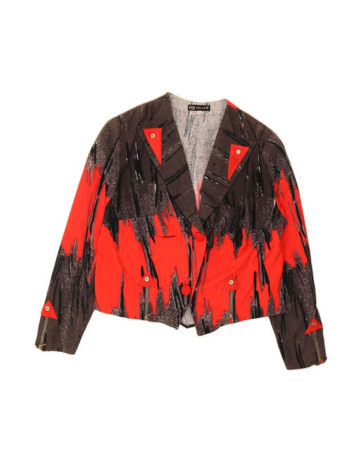 Vintage Crop 2 Button Blazer Jacket UK 18 XL In Red Colourblock