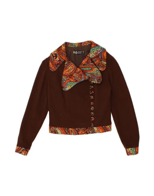 Vintage Crop 3/4 Sleeve Blazer Jacket It 42 Medium In Brown Paisley