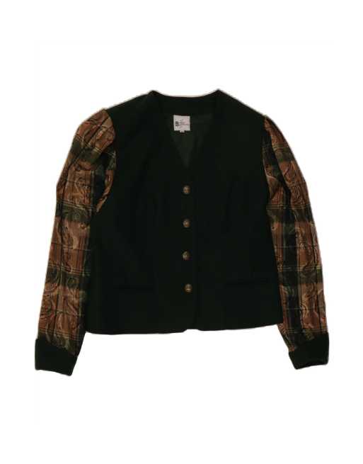 Vintage Crop 4 Button Blazer Jacket EU 44 Large In Green Paisley Wool