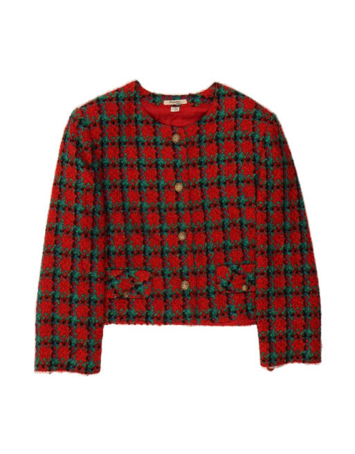 Vintage Crop 4 Button Blazer Jacket It 50 XL In Red Check Wool
