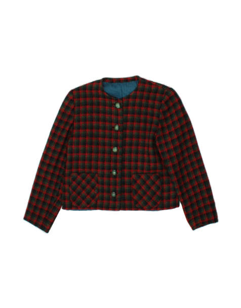 Vintage Crop 5 Button Blazer Jacket UK 10 Small In Red Check - view 1