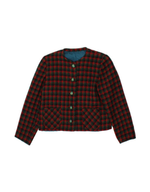 Vintage Crop 5 Button Blazer Jacket UK 10 Small In Red Check