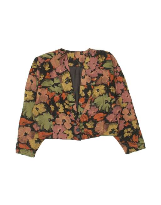 Vintage Crop Blazer Jacket UK 14 Medium In Multicoloured Floral