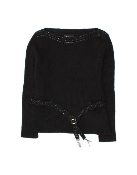 Vintage Crop Boat Neck Jumper Sweater UK 10 Small In Black - view 1