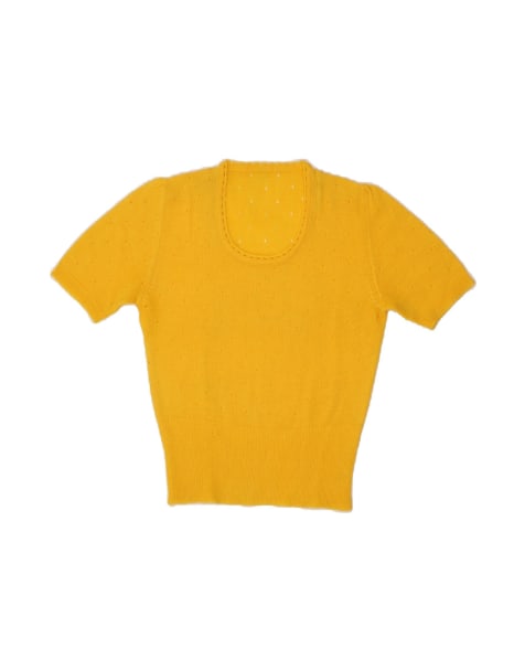 Vintage Crop Boat Neck Jumper Sweater UK 10 Small In Yellow - view 1
