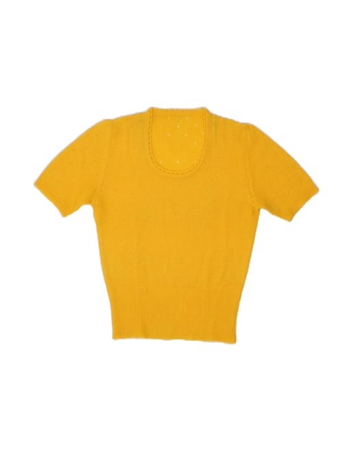 Vintage Crop Boat Neck Jumper Sweater UK 10 Small In Yellow