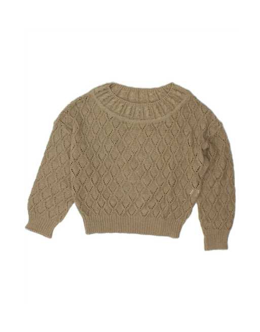 Vintage Crop Boat Neck Jumper Sweater UK 16 Large In Beige