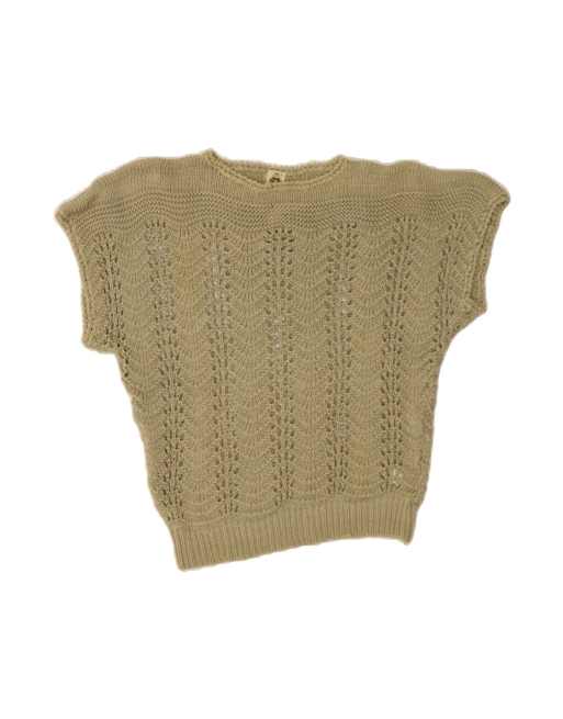 Vintage Crop Boat Neck Jumper Sweater UK 16 Large In Khaki